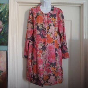 Susan Graver Metallic Floral Button Jacket Lightweight Easter Spring L Soft